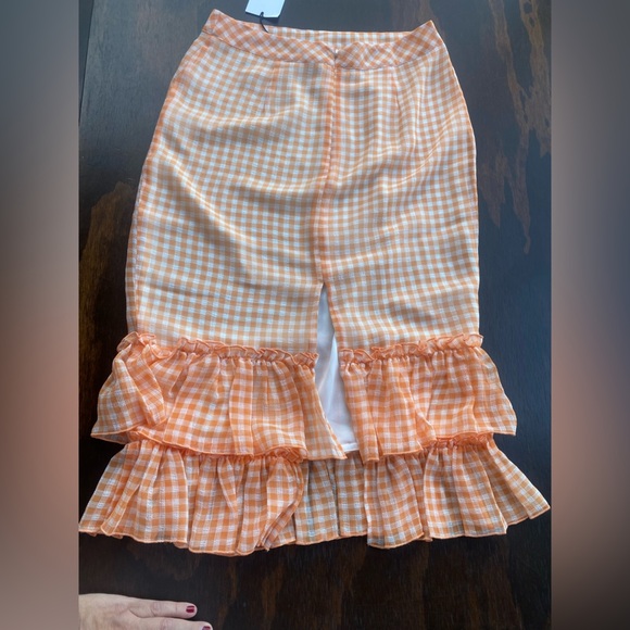 Orange Gingham Ruffle Skirt Size Medium - Picture 3 of 8